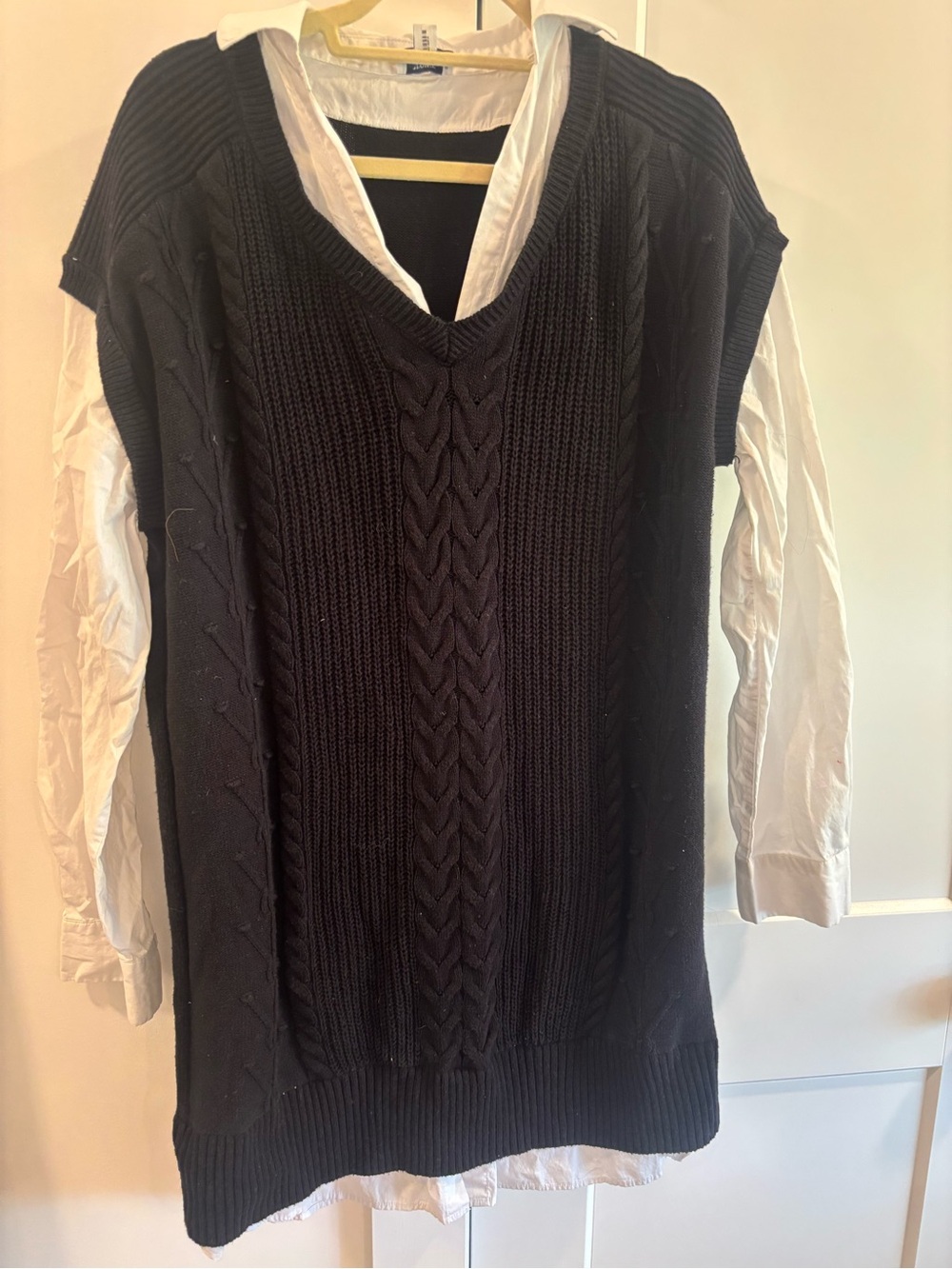 Classic Black Cable Knit V-Neck Sweater Vest Dress